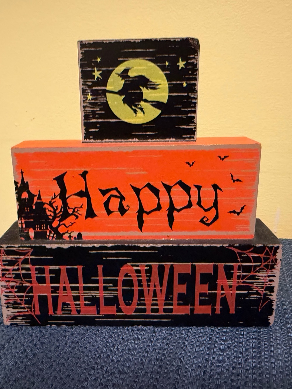 Halloween Stacked Wood Block Décor - Orange and Black